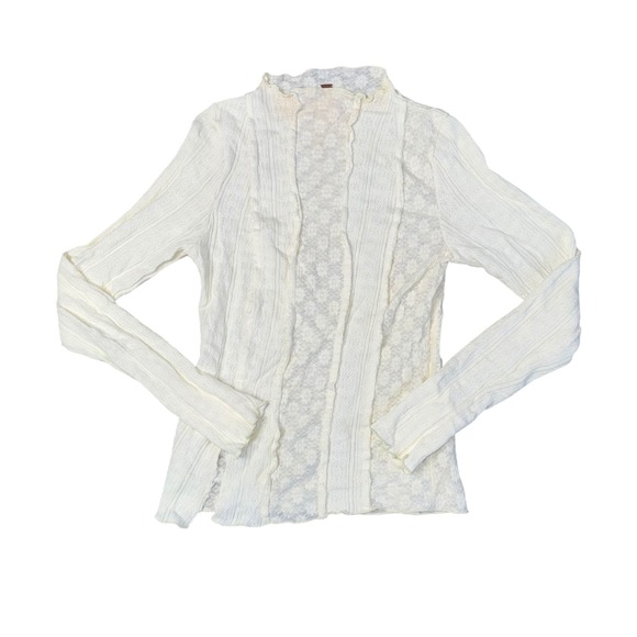 Free People Ivory Lace Ribbed Mock Neck Long Sleeve Top OB1410117 Mens Size M - Picture 2 of 7